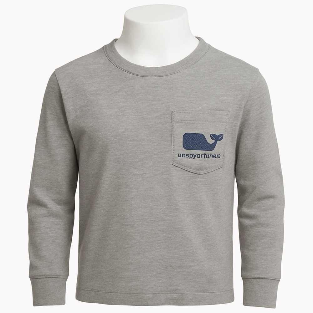 Vineyard Vines Youth 12-14 Long Sleeve Gray Pocket Tee Whale Logo Shirt‎